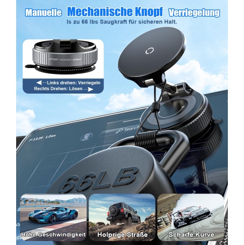A 15W Fast Charger Car Phone Holder Mount, Wireless Magnetic Holder with Strong Vacuum Suction, 360° Adjustable Foldable Car Mount with MagSafe for