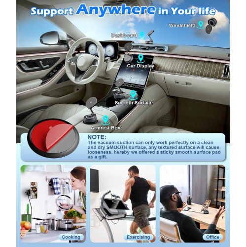 A 15W Fast Charger Car Phone Holder Mount, Wireless Magnetic Holder with Strong Vacuum Suction, 360° Adjustable Foldable Car Mount with MagSafe for