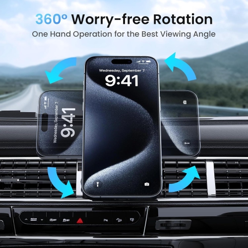 M for MagSafe Car Mount, Magnetic Phone Holder for Car Vent, 360° Rotation Hands Free Car Phone Holder, Universal Air Vent Car Mount for iPhone & All