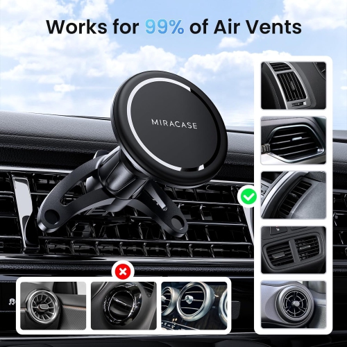 M for MagSafe Car Mount, Magnetic Phone Holder for Car Vent, 360° Rotation Hands Free Car Phone Holder, Universal Air Vent Car Mount for iPhone & All