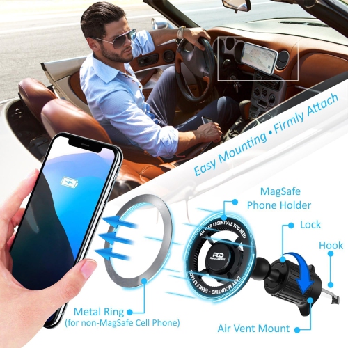 R for MagSafe Car Mount, Air Vent Magnetic Phone Mount, 360° Adjustable Magnetic Phone Holder for iPhone 12 13 14 15 Pro Max Plus Mini - Car Magnet