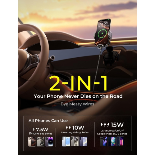 L Wireless Car Charger 15W Auto-Clamping Car Phone Holder Wireless Charger Air Vent Car Phone Mount for iPhone16/15/14/13/13 Pro/12 pro/12/11/X/8,