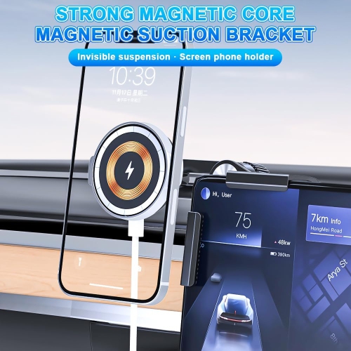 C Mobile Phone Holder for Tesla Model 3/Y, Strong Magnet Foldable Dashboard Magnetic Car Mount, Tesla Touchscreen Car Phone Holder Mount, Magnetic