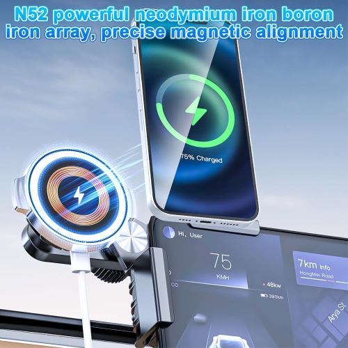 C Mobile Phone Holder for Tesla Model 3/Y, Strong Magnet Foldable Dashboard Magnetic Car Mount, Tesla Touchscreen Car Phone Holder Mount, Magnetic