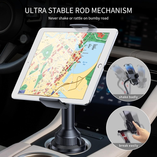 A Tablet Holder for Car, Car Tablet Mount with Adjustable Clamp, 10.57 Height Adjustable iPad Holder for 4.3-11 Cell Phones & Tablets, Perfect Travel