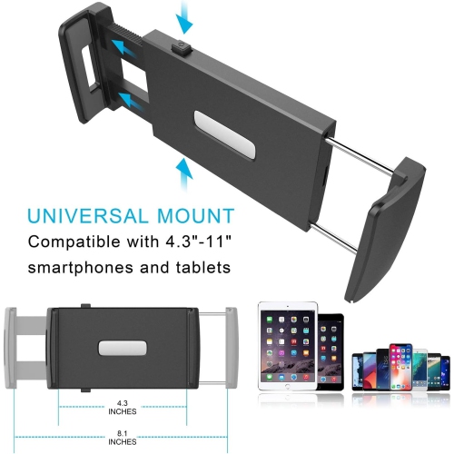 A Tablet Holder for Car, Car Tablet Mount with Adjustable Clamp, 10.57 Height Adjustable iPad Holder for 4.3-11 Cell Phones & Tablets, Perfect Travel