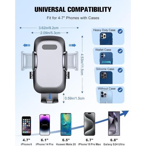 W Car Phone Holder, [Strong Suction] Phone Holder Car for Dashboard & Windshield, 360° Rotate Long Arm Car Cell Phone Mount Compatible with iPhone 16