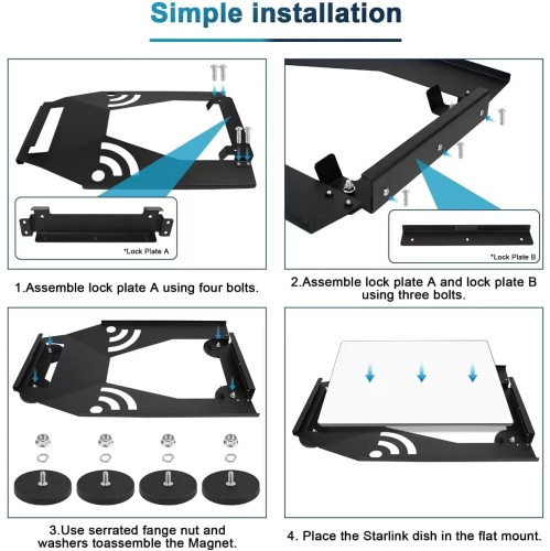 N Starlink Gen 3 Flat Roof Mount Kit, Starlink Standard Dish Magnetic Quick Release Roof Mount Kit for RV, Vans, Boat, Truck(Black)