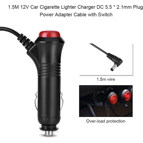 Car Cigarette Lighter DC 12V 5.5 x 2.1mm Plug Adapter Cable Cord w/Switch