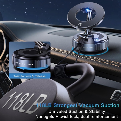 J Suction Cup Phone Holder for Magsafe, 360ยฐ Adjustable Nano Gel Vacuum Magnetic Car Phone Holder Mount, Pocket Size Foldable Cell Phone Holders for