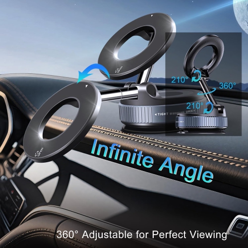 J Suction Cup Phone Holder for Magsafe, 360ยฐ Adjustable Nano Gel Vacuum Magnetic Car Phone Holder Mount, Pocket Size Foldable Cell Phone Holders for