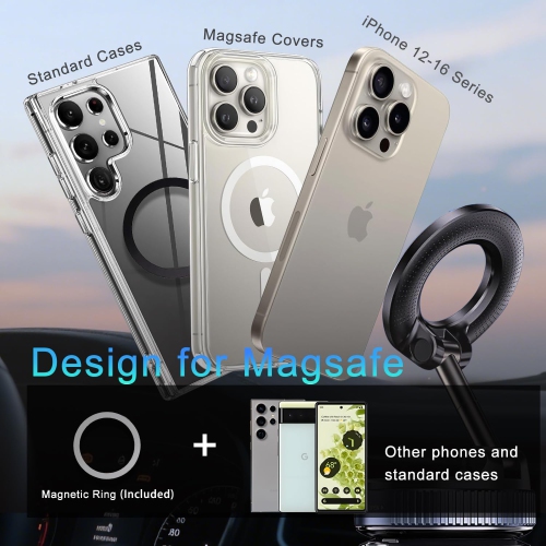 J Suction Cup Phone Holder for Magsafe, 360ยฐ Adjustable Nano Gel Vacuum Magnetic Car Phone Holder Mount, Pocket Size Foldable Cell Phone Holders for