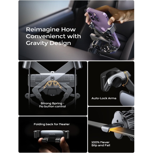A Phone Holder for Car Vent 2025 Gravity Air Vent Car Phone Holder Mount for iPhone 16 Pro Max with Vent Clip Hand Free Cell Phone Car Mount for