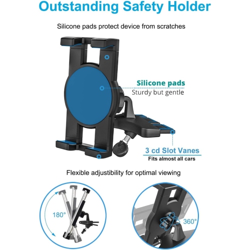 CD Slot Car Tablet Mount, w Full Rotation CD Player Car Tablet & Phone Holder for iPad Pro 9.7, 11, 12.9 Air Mini 5 4 3 2, Samsung Galaxy Tabs,