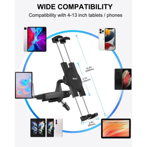 CD Slot Car Tablet Mount, w Full Rotation CD Player Car Tablet & Phone Holder for iPad Pro 9.7, 11, 12.9 Air Mini 5 4 3 2, Samsung Galaxy Tabs,