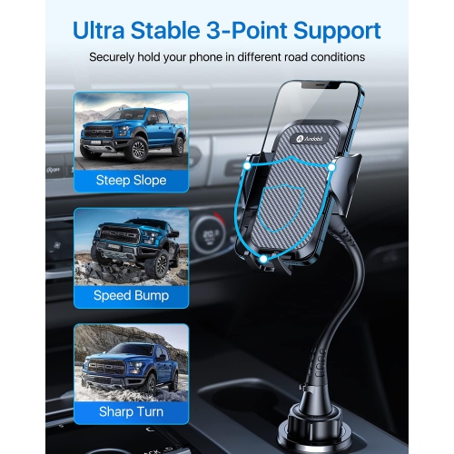a [Newest & Solidest 15in Cup Holder Phone Mount, [Stable & Adjustable] Long Gooseneck Cup Phone Holder for Car Truck [Military-Grade] Fit for iPhone
