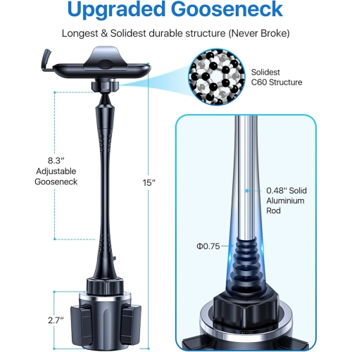 a [Newest & Solidest 15in Cup Holder Phone Mount, [Stable & Adjustable] Long Gooseneck Cup Phone Holder for Car Truck [Military-Grade] Fit for iPhone