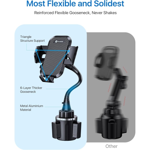 a [Newest & Solidest 15in Cup Holder Phone Mount, [Stable & Adjustable] Long Gooseneck Cup Phone Holder for Car Truck [Military-Grade] Fit for iPhone