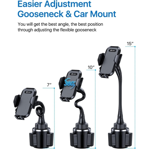 a [Newest & Solidest 15in Cup Holder Phone Mount, [Stable & Adjustable] Long Gooseneck Cup Phone Holder for Car Truck [Military-Grade] Fit for iPhone