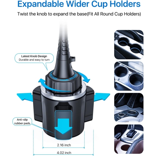 a [Newest & Solidest 15in Cup Holder Phone Mount, [Stable & Adjustable] Long Gooseneck Cup Phone Holder for Car Truck [Military-Grade] Fit for iPhone