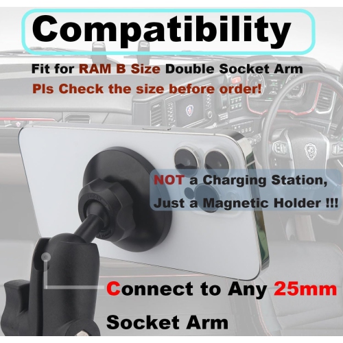 Magnetic Phone Holder for Ram Mount, 25mm Ball Mount for Magsafe for Ram B Szie Socket Mount, Compatible with iPhone 16 15 14 13 12 Serious