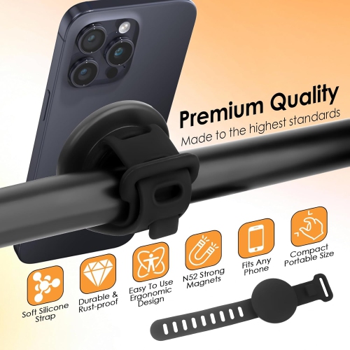 Phone Mount for Magsafe for Gym Fitness, Bike Phone Holder with Adjustable Silicone Strap Magnetic Bicycle Phone Mount for Gym Equipment, Stroller,