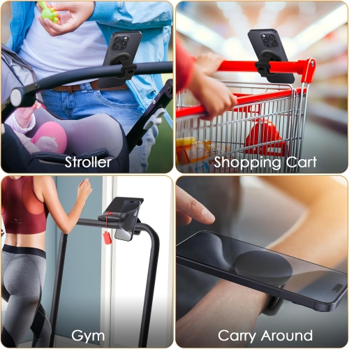 Phone Mount for Magsafe for Gym Fitness, Bike Phone Holder with Adjustable Silicone Strap Magnetic Bicycle Phone Mount for Gym Equipment, Stroller,
