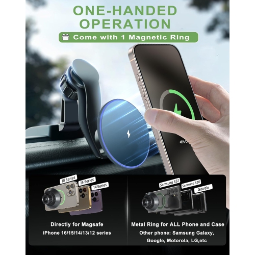 Magnetic Jeep Phone Mount for 2018-2023 Wrangler JL JLU & Gladiator JT with 15W Wireless Charging- Dashboard Phone Holder with Magsafe for Jeep