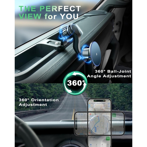Magnetic Jeep Phone Mount for 2018-2023 Wrangler JL JLU & Gladiator JT with 15W Wireless Charging- Dashboard Phone Holder with Magsafe for Jeep