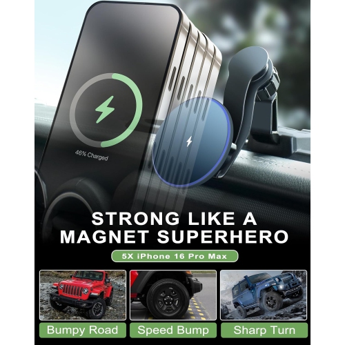 Magnetic Jeep Phone Mount for 2018-2023 Wrangler JL JLU & Gladiator JT with 15W Wireless Charging- Dashboard Phone Holder with Magsafe for Jeep