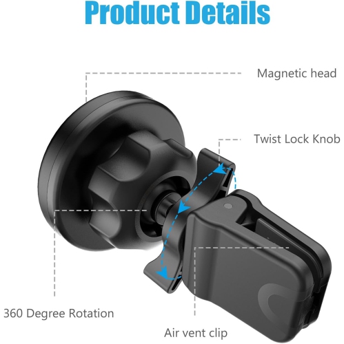 Magnetic Mount, W Universal Twist-Lock Air Vent Magnetic Car Mount Holder, for Cell Phones and Mini Tablets with Fast Swift-snapTM Technology