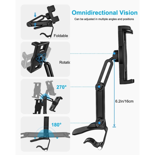 Dashboard Clip Car Phone Mount, Car Sun Visor & Rearview Mirror Clamp Cellphone Holder with Adjustable Arm for iPhone 16 Pro Max 15 14 13 12 11 XS XR