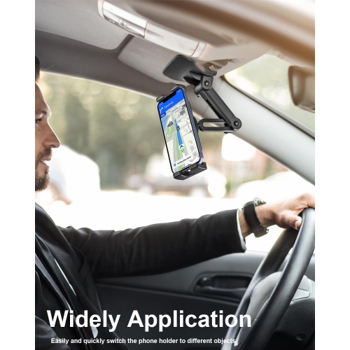 Dashboard Clip Car Phone Mount, Car Sun Visor & Rearview Mirror Clamp Cellphone Holder with Adjustable Arm for iPhone 16 Pro Max 15 14 13 12 11 XS XR