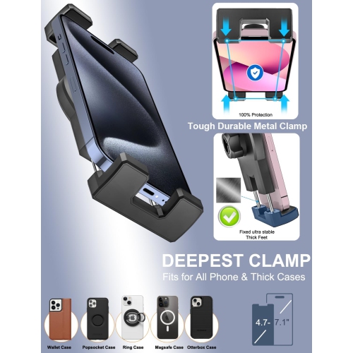 Dashboard Clip Car Phone Mount, Car Sun Visor & Rearview Mirror Clamp Cellphone Holder with Adjustable Arm for iPhone 16 Pro Max 15 14 13 12 11 XS XR