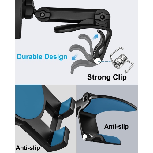 Dashboard Clip Car Phone Mount, Car Sun Visor & Rearview Mirror Clamp Cellphone Holder with Adjustable Arm for iPhone 16 Pro Max 15 14 13 12 11 XS XR