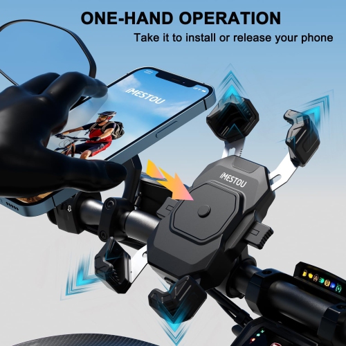 i Motorcycle Wireless USB C Charger Phone Mount with Detachable SAE-O Ring Wire, Fits for 5.5-7.2 Phones with Thickness Up to 15mm, Width ＜93mm,