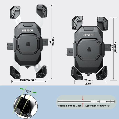 i Motorcycle Wireless USB C Charger Phone Mount with Detachable SAE-O Ring Wire, Fits for 5.5-7.2 Phones with Thickness Up to 15mm, Width ＜93mm,