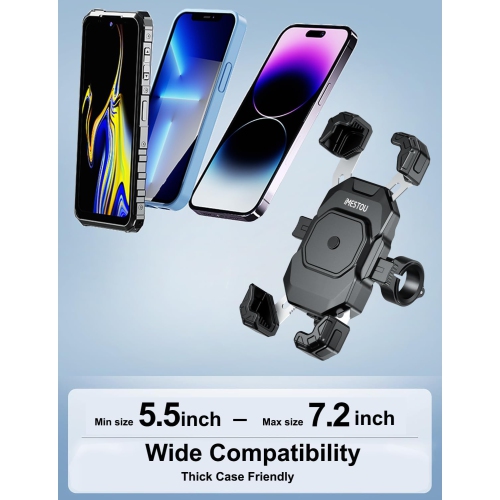 i Motorcycle Wireless USB C Charger Phone Mount with Detachable SAE-O Ring Wire, Fits for 5.5-7.2 Phones with Thickness Up to 15mm, Width ＜93mm,