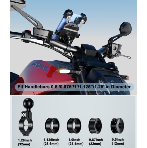 i Motorcycle Wireless USB C Charger Phone Mount with Detachable SAE-O Ring Wire, Fits for 5.5-7.2 Phones with Thickness Up to 15mm, Width ＜93mm,