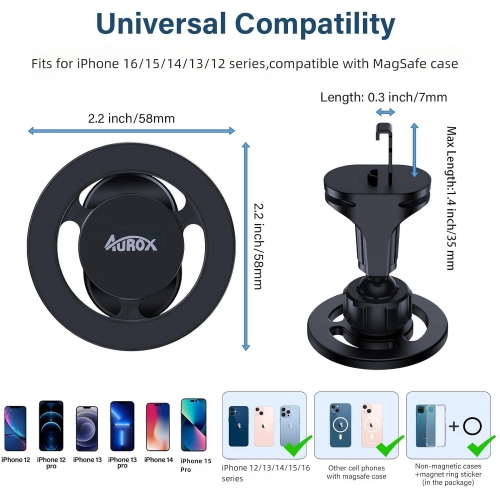 A for Magsafe Car Mount, Magnetic Phone Holder for Car [Upgraded Vent Hook & Stronger Magnets] 360° Adjustable Air Vent Cell Phone Holder Car for