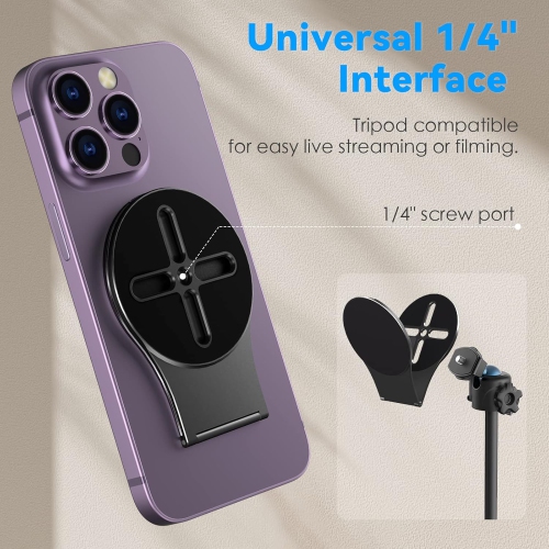 C Magnetic Phone Holder for Laptop & Car, Adjustable Tripod Mount Adapter Designed for Magsafe iPhone [1/4 Screw/Metal Ring], Modular Work from Home