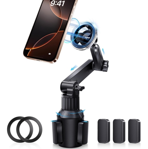 For MagSafe Cup Phone Holder: Magnetic Cupholder Car Mount Compatible with Tesla Truck Vehicle SUV - 360° Adjustable Long Neck Mag Safe Cell Phone