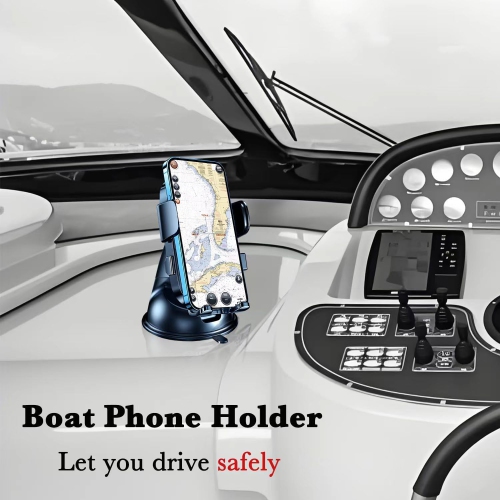 Boat Phone Holder, Waterproof Suction Cup Boat Cell Phone Mount Dashboard Universal Truck Desk Boat Stand Heavy Duty for Boating Kayak Sailing Marine