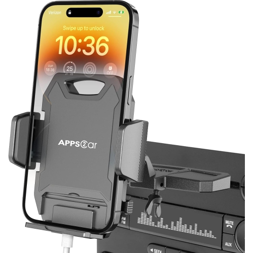 A Sturdy CD Slot Phone Mount with One Hand Operation Design, Hands-Free Car Phone Holder Universally Compatible with All iPhone & Android Cell