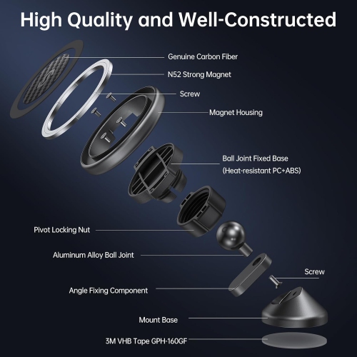 S MagSafe Car Mount - Flexible Rotation Magnetic Phone Holder for Dash, Strong Magnets, Universal Compatible iPhone, Samsung, Pixel - MagSafe Car