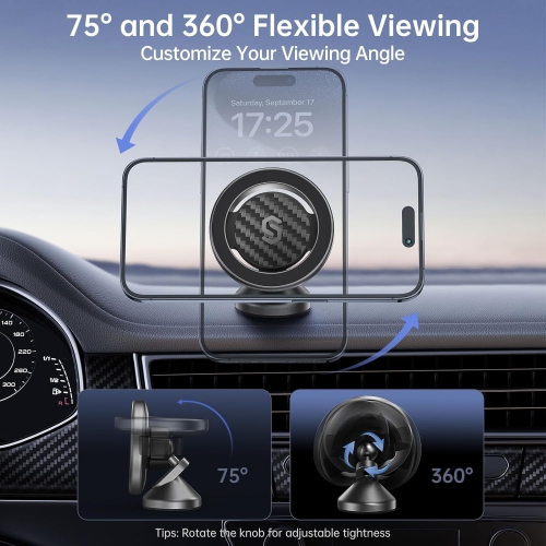 S MagSafe Car Mount - Flexible Rotation Magnetic Phone Holder for Dash, Strong Magnets, Universal Compatible iPhone, Samsung, Pixel - MagSafe Car