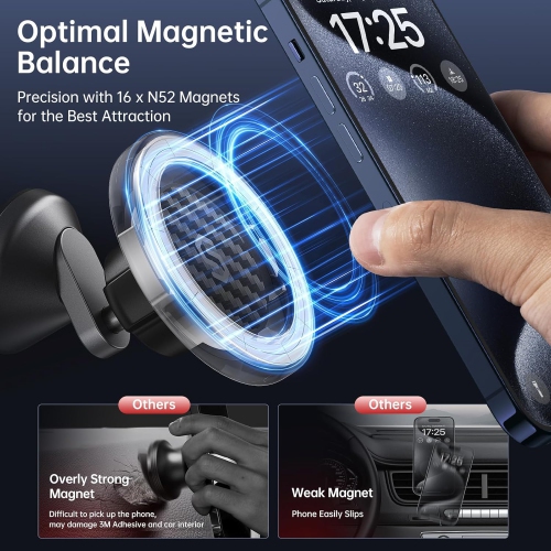 S MagSafe Car Mount - Flexible Rotation Magnetic Phone Holder for Dash, Strong Magnets, Universal Compatible iPhone, Samsung, Pixel - MagSafe Car