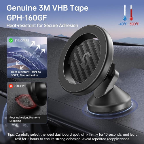 S MagSafe Car Mount - Flexible Rotation Magnetic Phone Holder for Dash, Strong Magnets, Universal Compatible iPhone, Samsung, Pixel - MagSafe Car