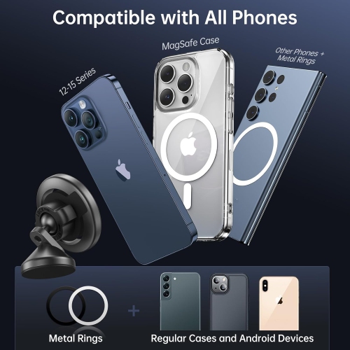 S MagSafe Car Mount - Flexible Rotation Magnetic Phone Holder for Dash, Strong Magnets, Universal Compatible iPhone, Samsung, Pixel - MagSafe Car