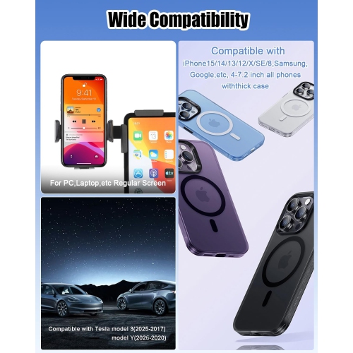 A for Tesla Phone Mount Model Y/3/Laptops, No Adhesive Required, Universal Car Phone Holder for Screen, Tesla Model Y Accessories 2026 Dash Car Mount